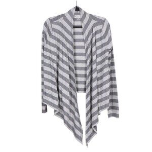 Xersion Yoga Cardigan M Womens Gray Striped Open Front Waterfall Cotton Blend